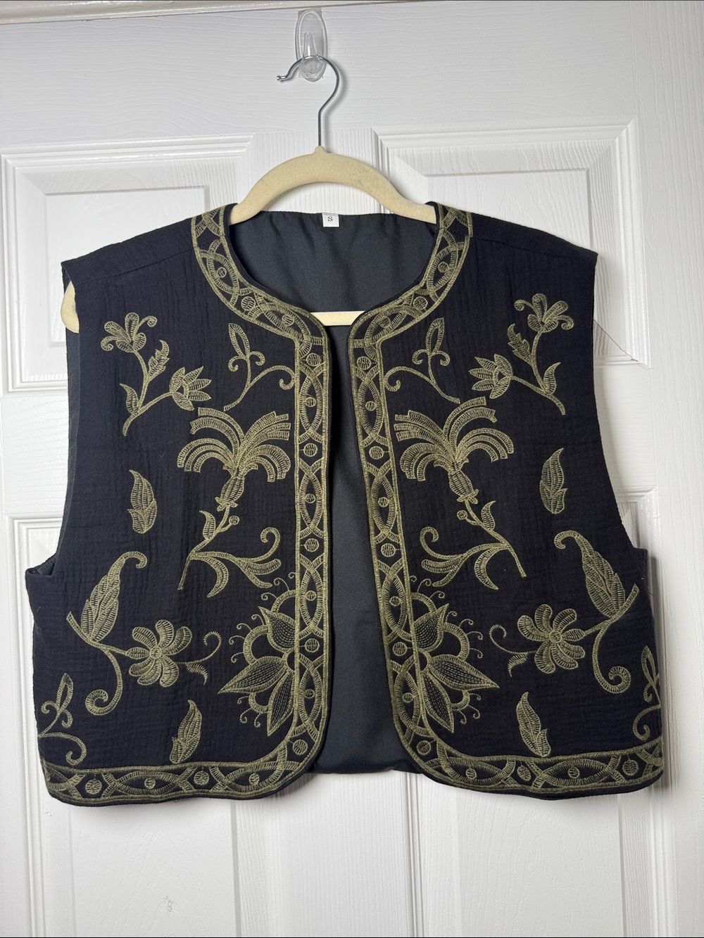 Embroidered Black & Gold Sleeveless Vest
